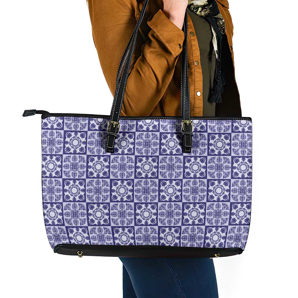 Polu Palaka Quilt Hawaii Leather Tote Bag Hawaiian Tropical Monstera Sea Turtle