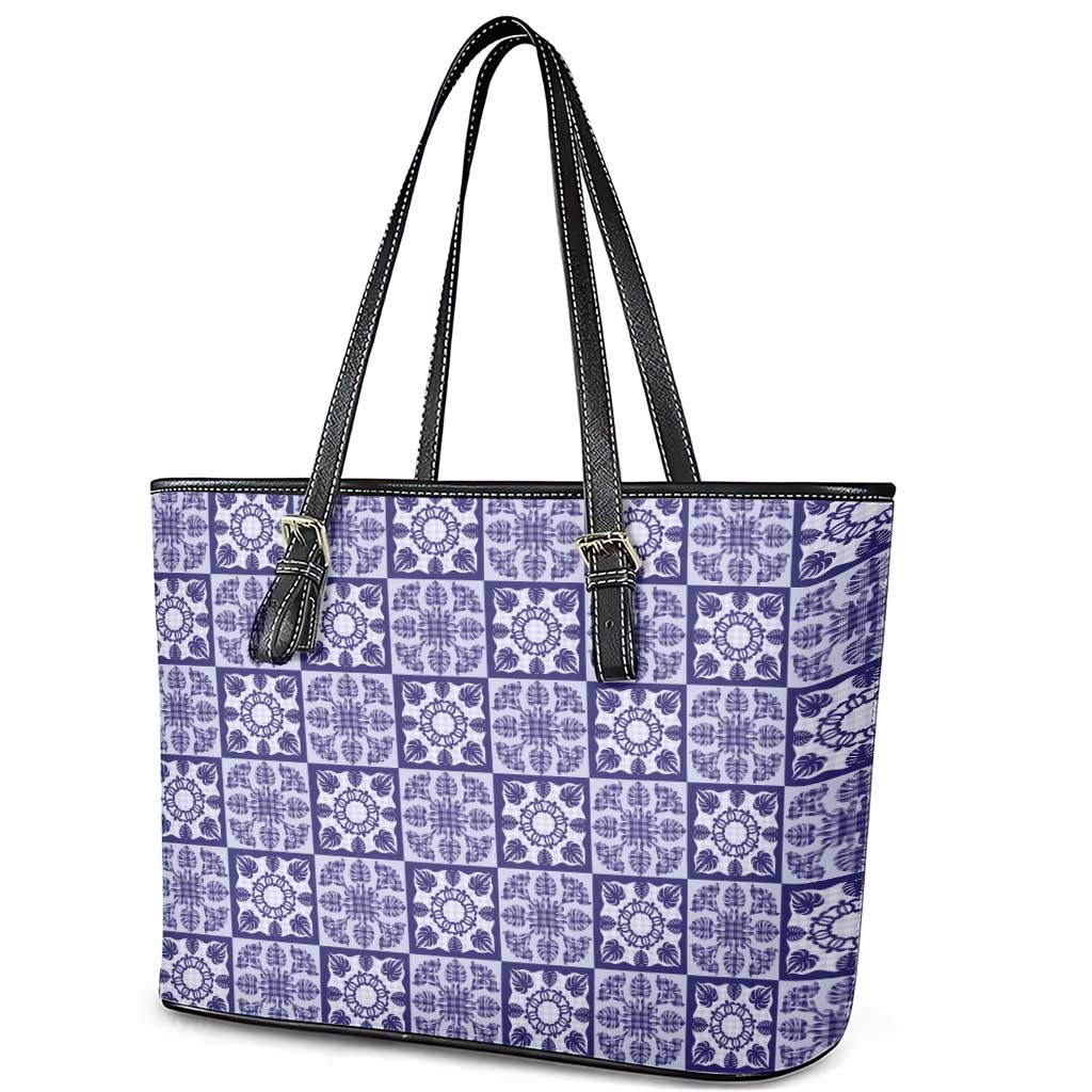 Polu Palaka Quilt Hawaii Leather Tote Bag Hawaiian Tropical Monstera Sea Turtle
