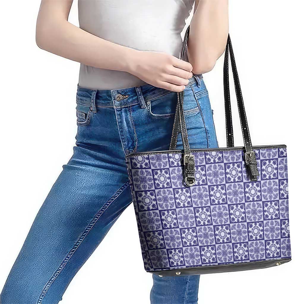 Polu Palaka Quilt Hawaii Leather Tote Bag Hawaiian Tropical Monstera Sea Turtle
