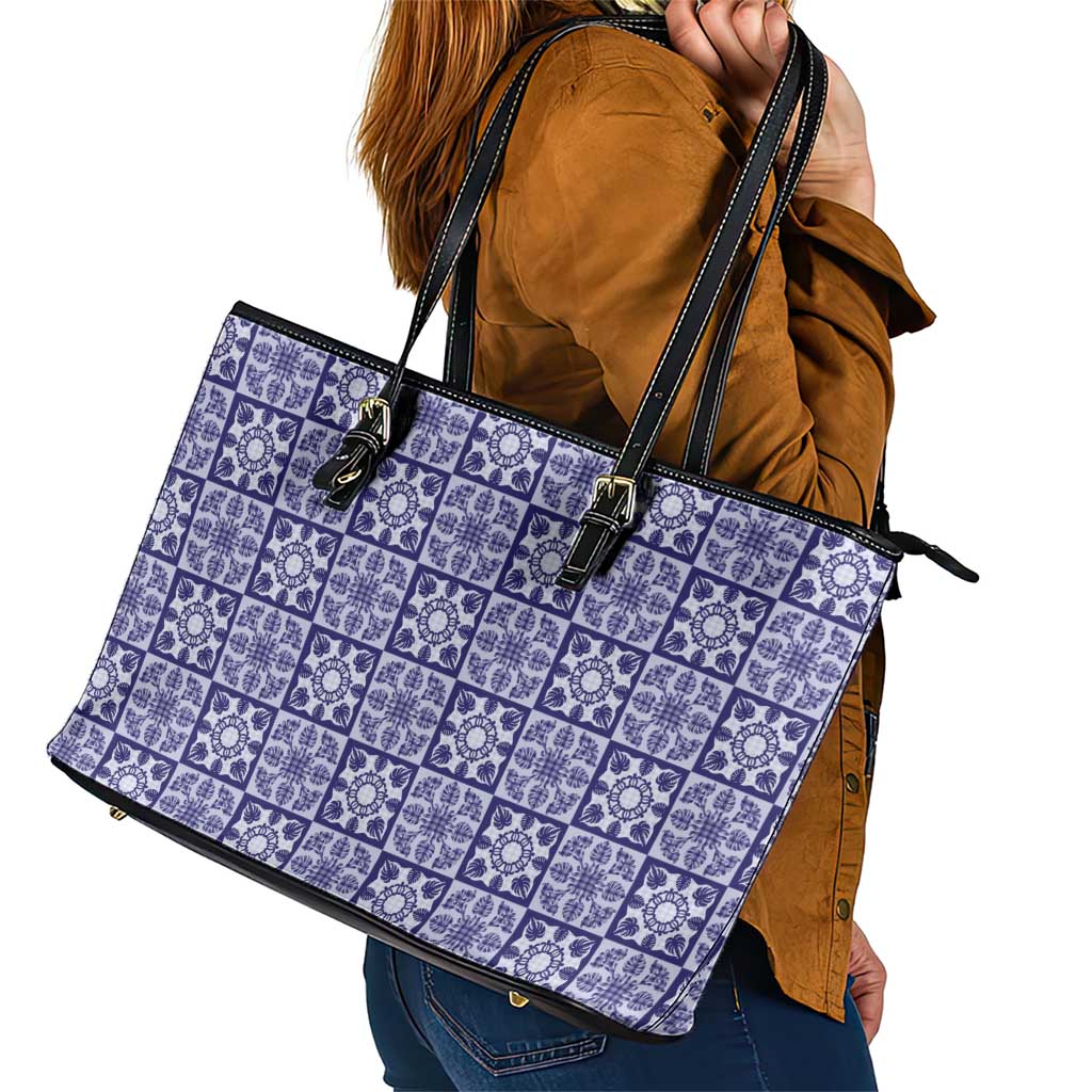 Polu Palaka Quilt Hawaii Leather Tote Bag Hawaiian Tropical Monstera Sea Turtle