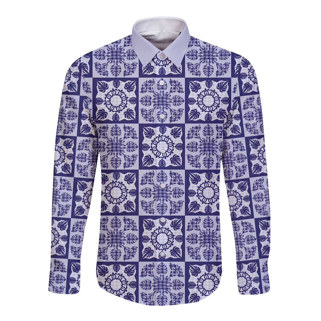 Polu Palaka Quilt Hawaii Long Sleeve Button Shirt Hawaiian Tropical Monstera Sea Turtle