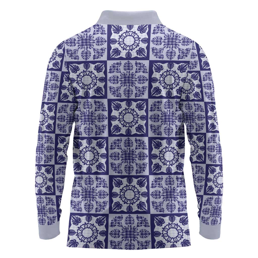 Polu Palaka Quilt Hawaii Long Sleeve Polo Shirt Hawaiian Tropical Monstera Sea Turtle