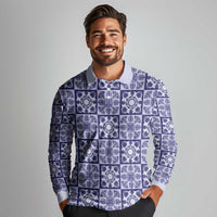 Polu Palaka Quilt Hawaii Long Sleeve Polo Shirt Hawaiian Tropical Monstera Sea Turtle