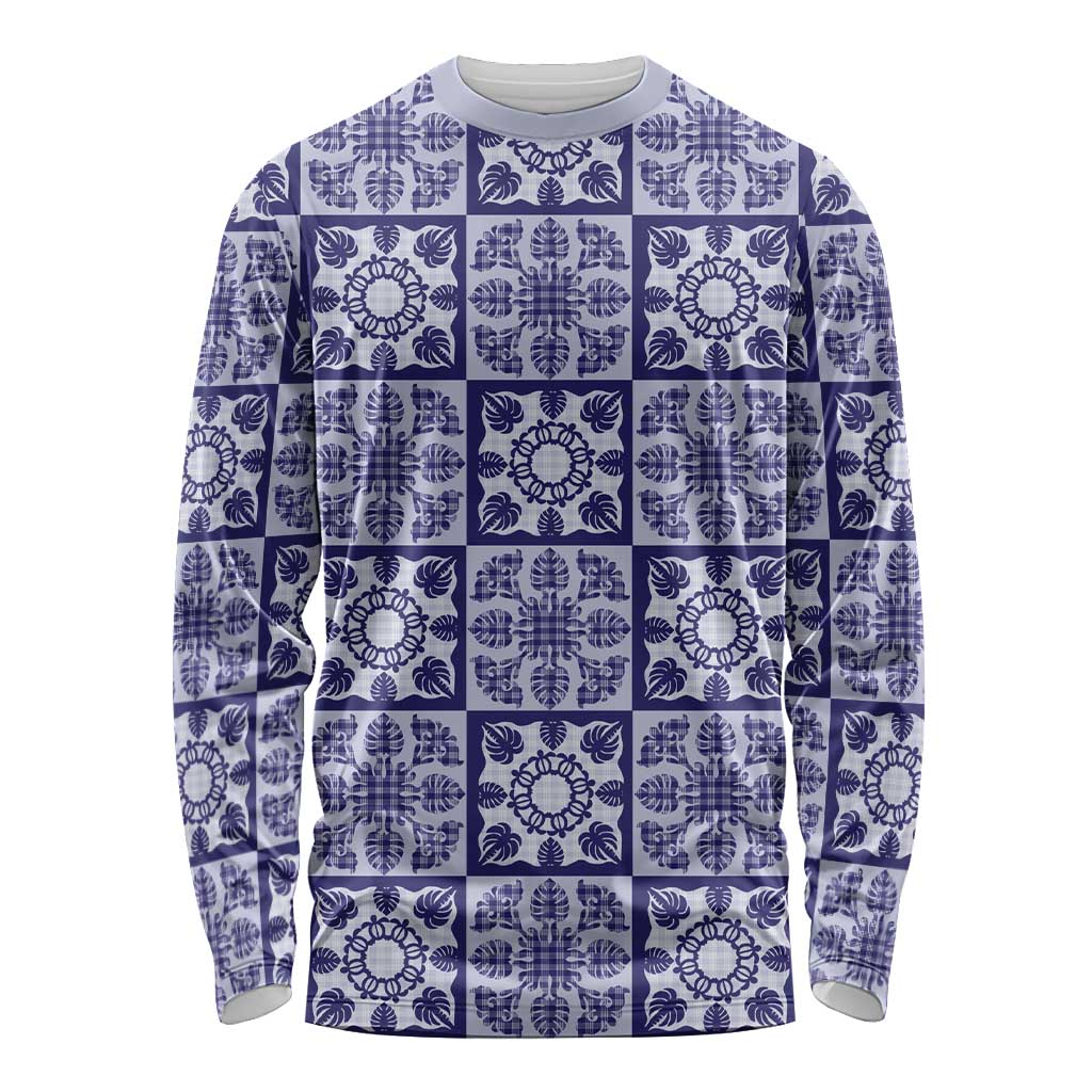 Polu Palaka Quilt Hawaii Long Sleeve Shirt Hawaiian Tropical Monstera Sea Turtle LT14 Unisex Blue - Polynesian Pride