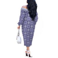 Polu Palaka Quilt Hawaii Off The Shoulder Long Sleeve Dress Hawaiian Tropical Monstera Sea Turtle