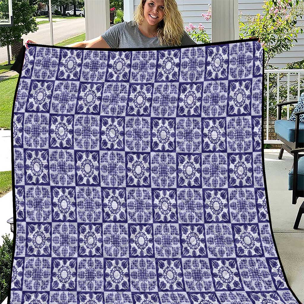 Polu Palaka Quilt Hawaii Quilt Hawaiian Tropical Monstera Sea Turtle LT14 Blue - Polynesian Pride