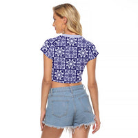 Polu Palaka Quilt Hawaii Raglan Cropped T Shirt Hawaiian Tropical Monstera Sea Turtle