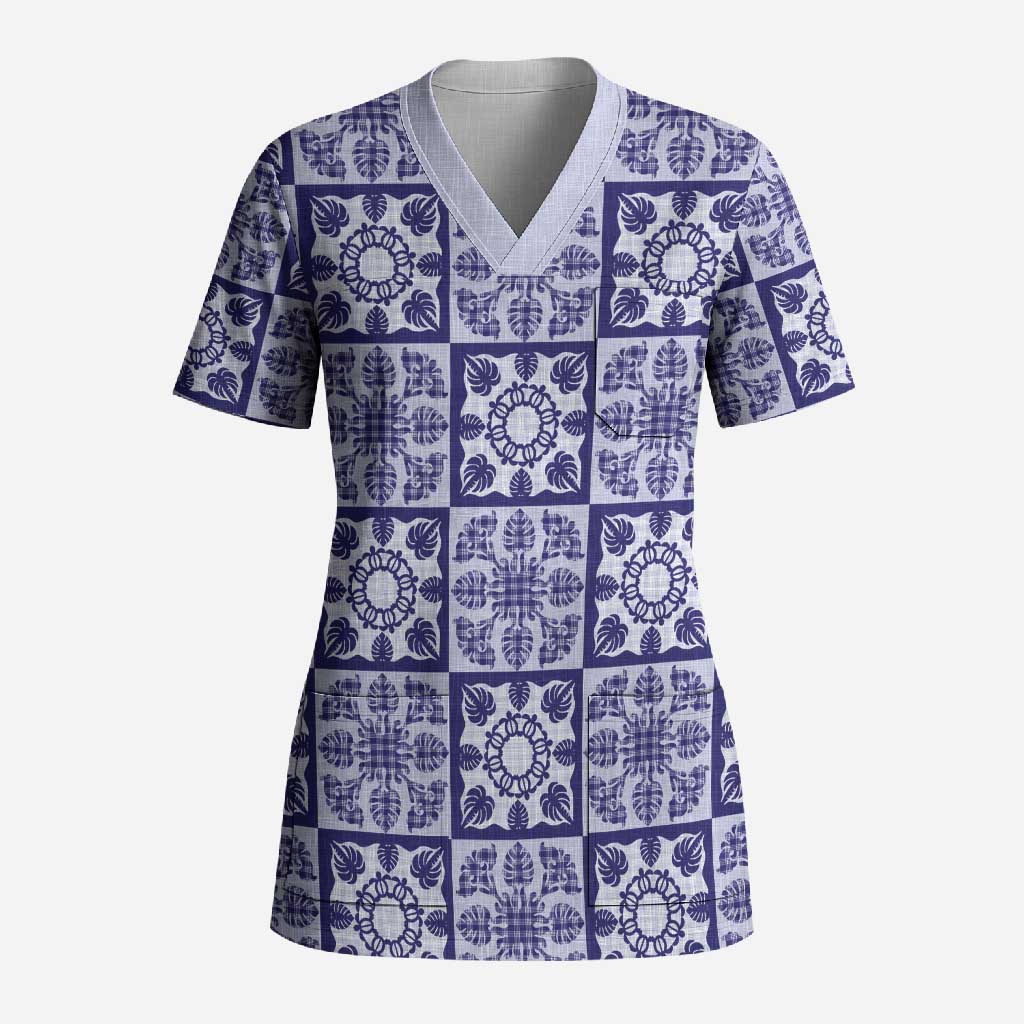 Polu Palaka Quilt Hawaii Scrub Top Hawaiian Tropical Monstera Sea Turtle LT14 Adult Blue - Polynesian Pride