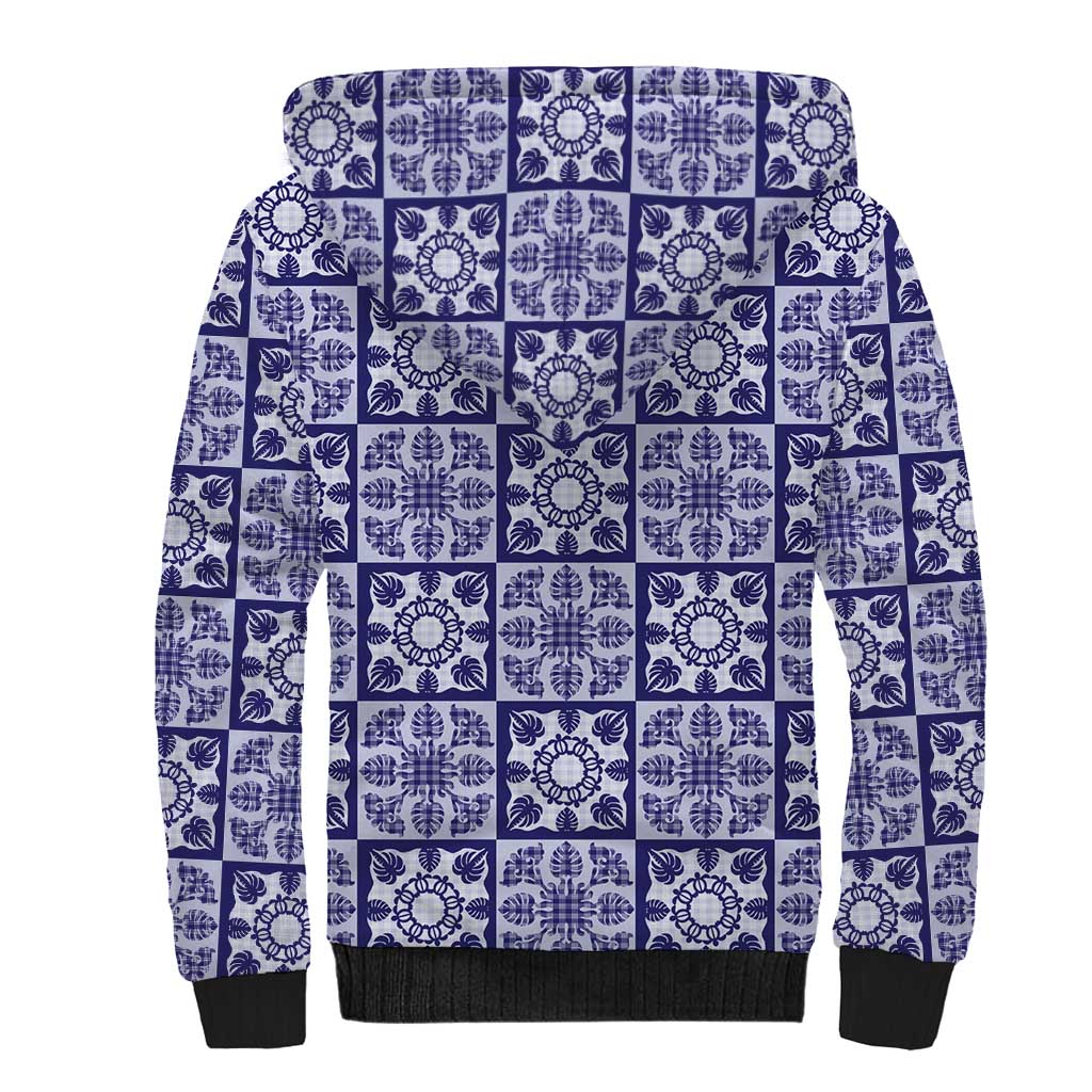 Polu Palaka Quilt Hawaii Sherpa Hoodie Hawaiian Tropical Monstera Sea Turtle