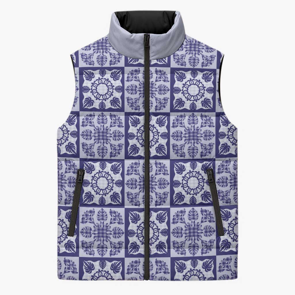 Polu Palaka Quilt Hawaii Sleeveless Puffer Jacket Hawaiian Tropical Monstera Sea Turtle LT14 Unisex Blue - Polynesian Pride