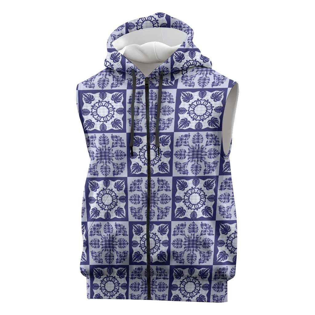 Polu Palaka Quilt Hawaii Sleeveless Zip Hoodie Hawaiian Tropical Monstera Sea Turtle