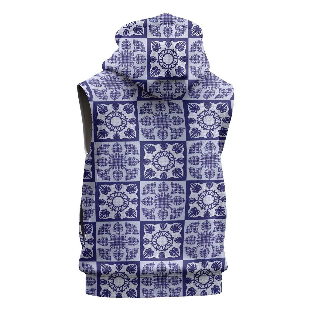 Polu Palaka Quilt Hawaii Sleeveless Zip Hoodie Hawaiian Tropical Monstera Sea Turtle