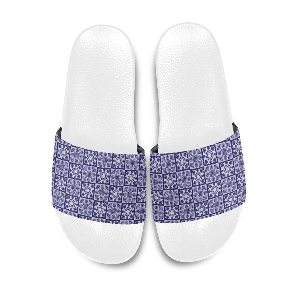 Polu Palaka Quilt Hawaii Slide Sandals Hawaiian Tropical Monstera Sea Turtle