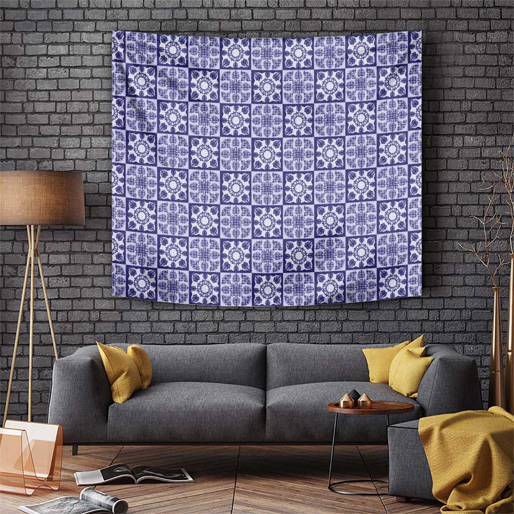 Polu Palaka Quilt Hawaii Tapestry Hawaiian Tropical Monstera Sea Turtle LT14 Blue - Polynesian Pride