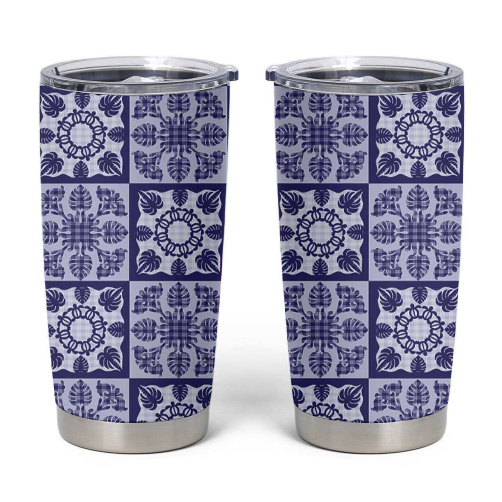 Polu Palaka Quilt Hawaii Tumbler Cup Hawaiian Tropical Monstera Sea Turtle LT14 Blue - Polynesian Pride