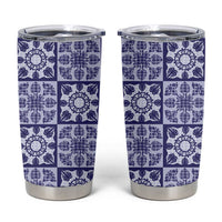 Polu Palaka Quilt Hawaii Tumbler Cup Hawaiian Tropical Monstera Sea Turtle LT14 Blue - Polynesian Pride