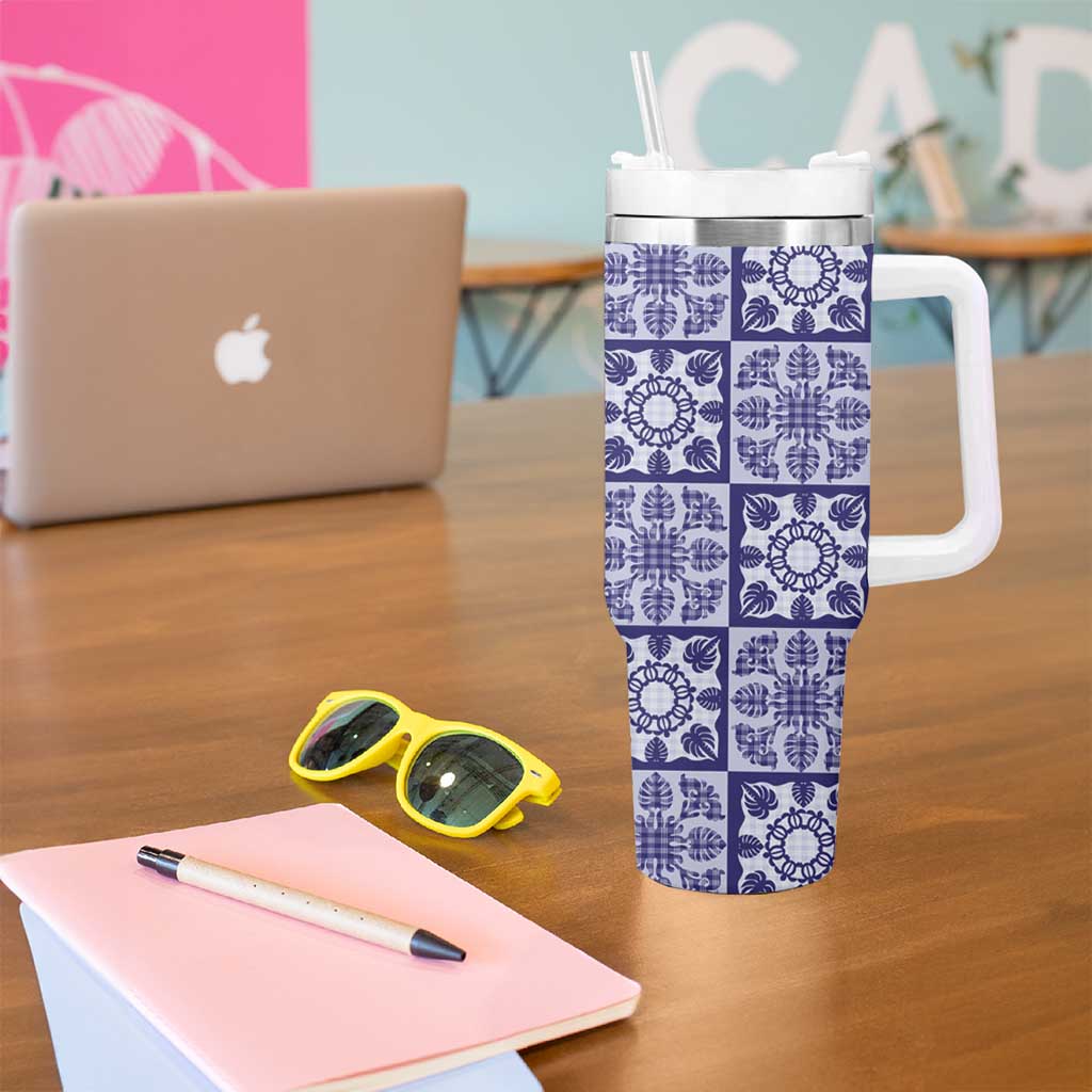 Polu Palaka Quilt Hawaii Tumbler With Handle Hawaiian Tropical Monstera Sea Turtle