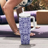 Polu Palaka Quilt Hawaii Tumbler With Handle Hawaiian Tropical Monstera Sea Turtle