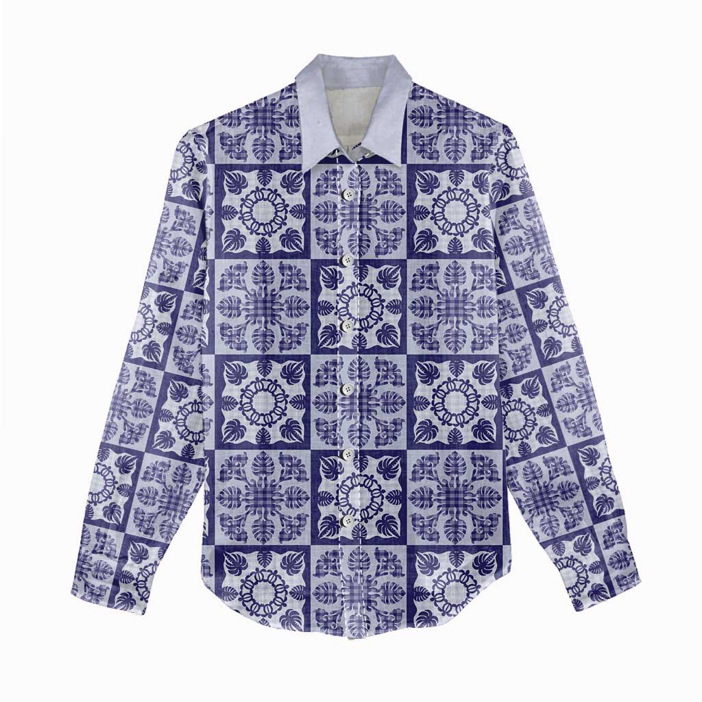 Polu Palaka Quilt Hawaii Women Casual Shirt Hawaiian Tropical Monstera Sea Turtle