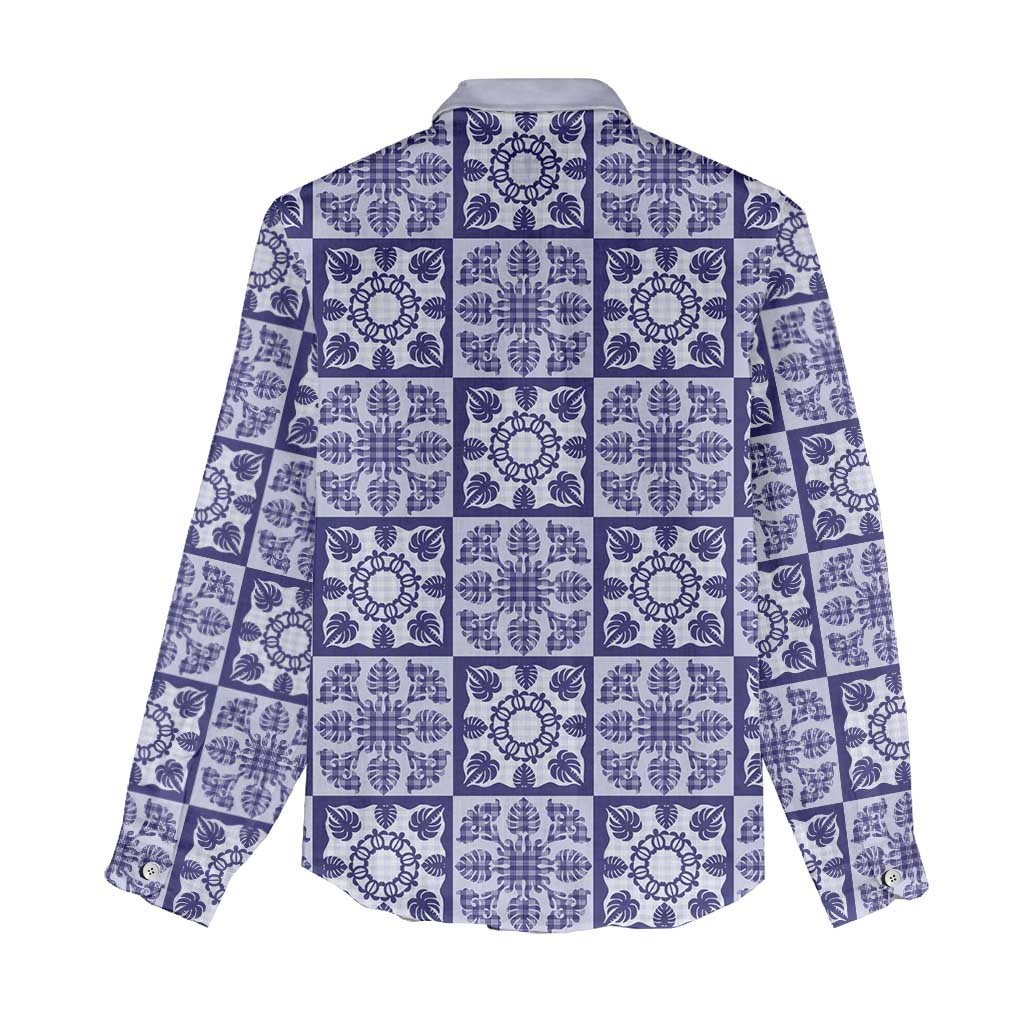 Polu Palaka Quilt Hawaii Women Casual Shirt Hawaiian Tropical Monstera Sea Turtle
