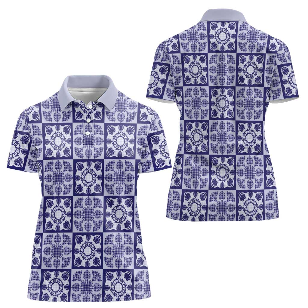 Polu Palaka Quilt Hawaii Women Polo Shirt Hawaiian Tropical Monstera Sea Turtle