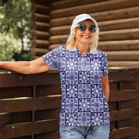 Polu Palaka Quilt Hawaii Women Polo Shirt Hawaiian Tropical Monstera Sea Turtle