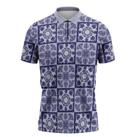 Polu Palaka Quilt Hawaii Zipper Polo Shirt Hawaiian Tropical Monstera Sea Turtle