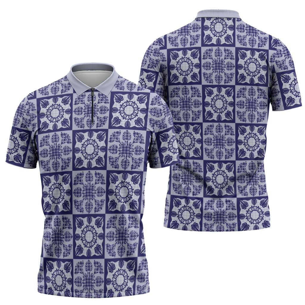Polu Palaka Quilt Hawaii Zipper Polo Shirt Hawaiian Tropical Monstera Sea Turtle
