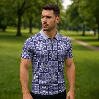 Polu Palaka Quilt Hawaii Zipper Polo Shirt Hawaiian Tropical Monstera Sea Turtle