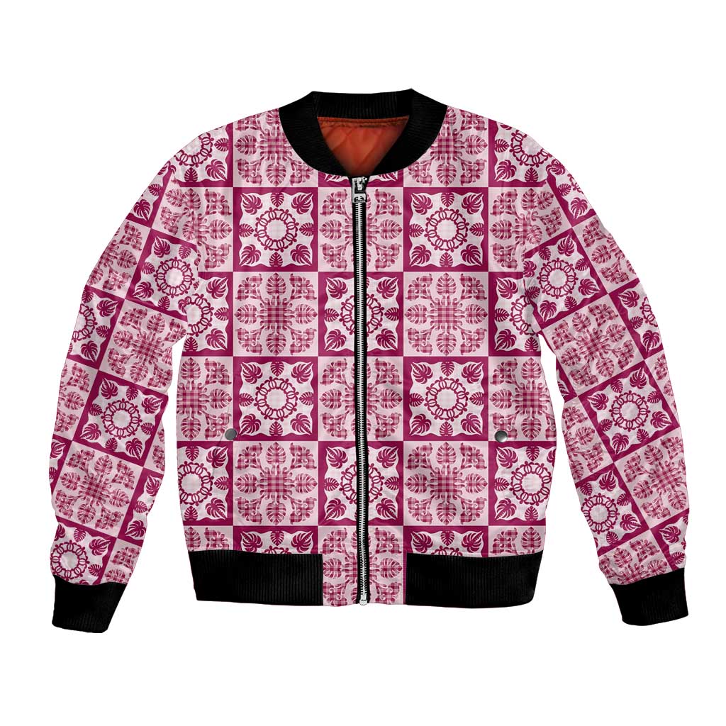 Akala Palaka Quilt Hawaii Bomber Jacket Hawaiian Tropical Monstera Sea Turtle