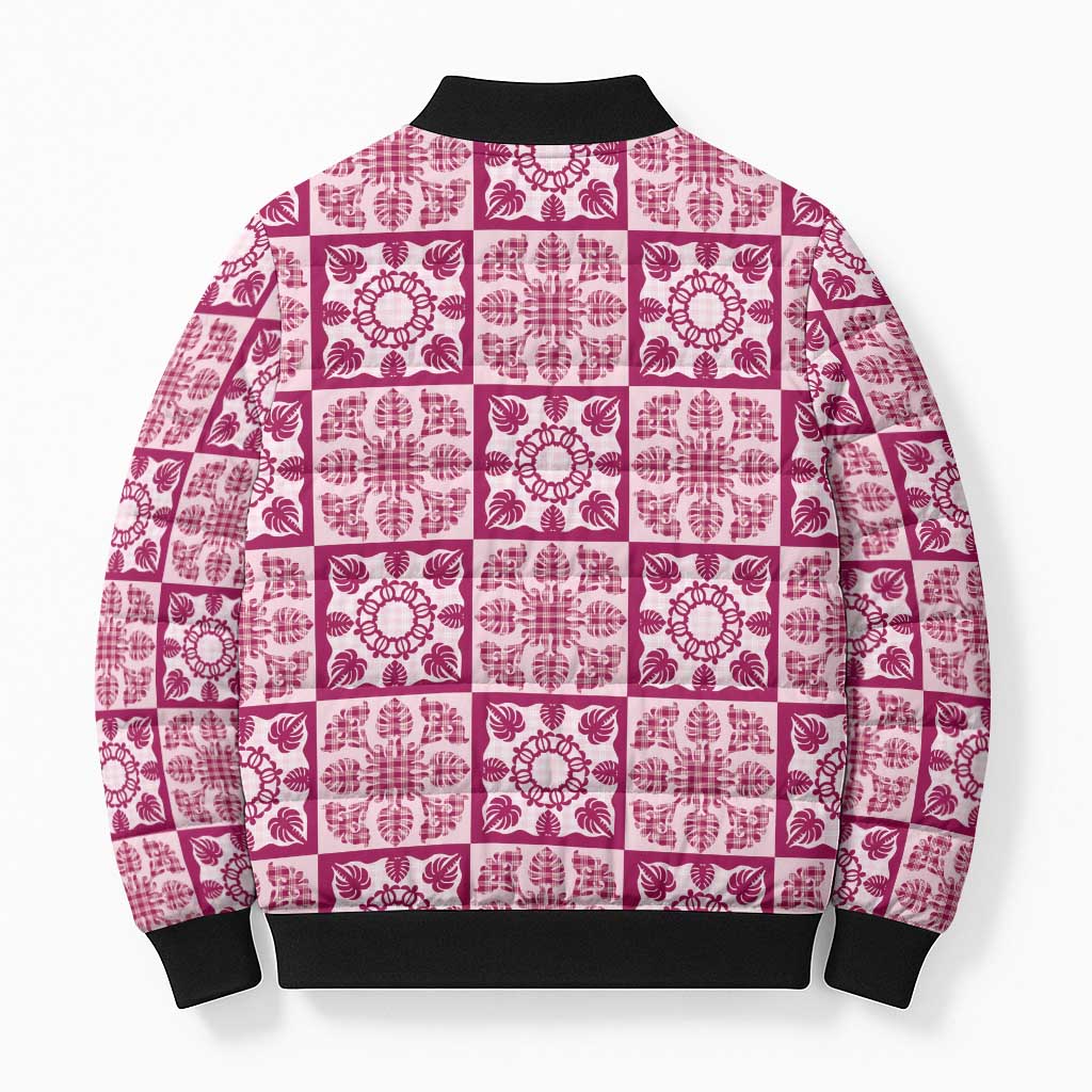 Akala Palaka Quilt Hawaii Bomber Puffer Jacket Hawaiian Tropical Monstera Sea Turtle