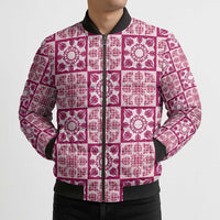 Akala Palaka Quilt Hawaii Bomber Puffer Jacket Hawaiian Tropical Monstera Sea Turtle