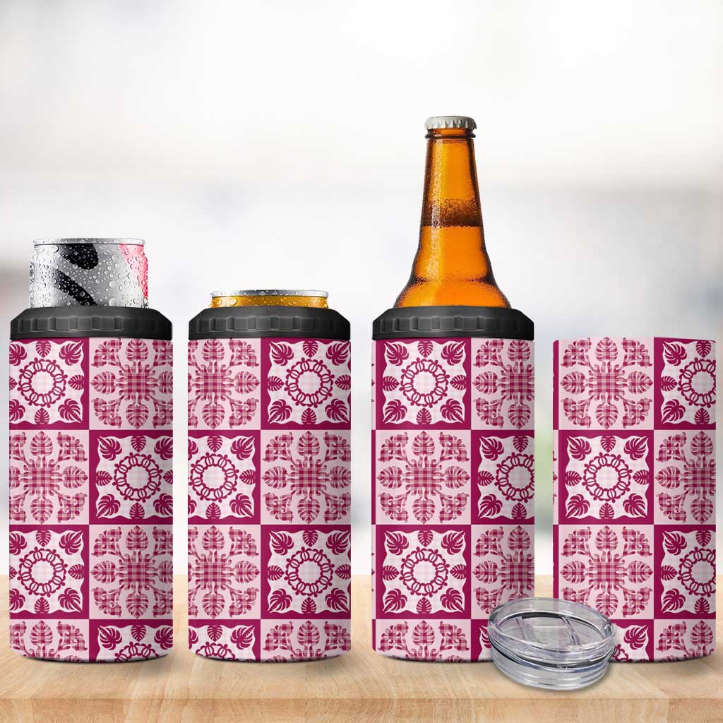 Akala Palaka Quilt Hawaii 4 in 1 Can Cooler Tumbler Hawaiian Tropical Monstera Sea Turtle