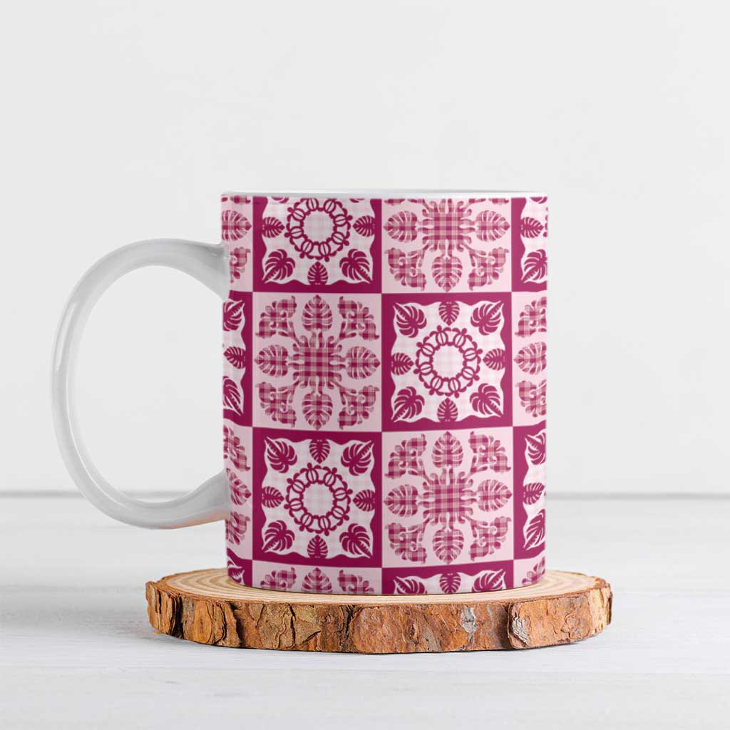 Akala Palaka Quilt Hawaii Ceramic Mug Hawaiian Tropical Monstera Sea Turtle