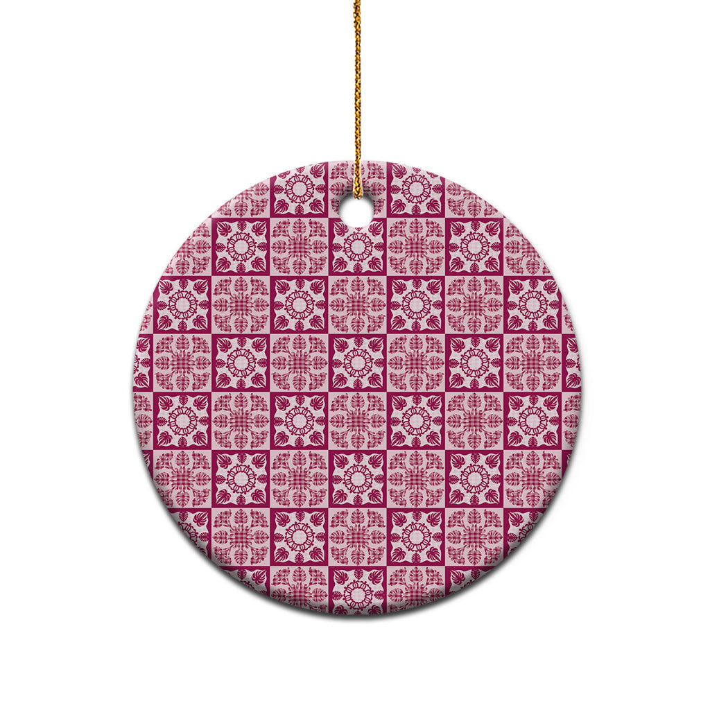 Akala Palaka Quilt Hawaii Ceramic Ornament Hawaiian Tropical Monstera Sea Turtle LT14 - Polynesian Pride