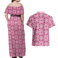 Akala Palaka Quilt Hawaii Couples Matching Off Shoulder Maxi Dress and Hawaiian Shirt Hawaiian Tropical Monstera Sea Turtle