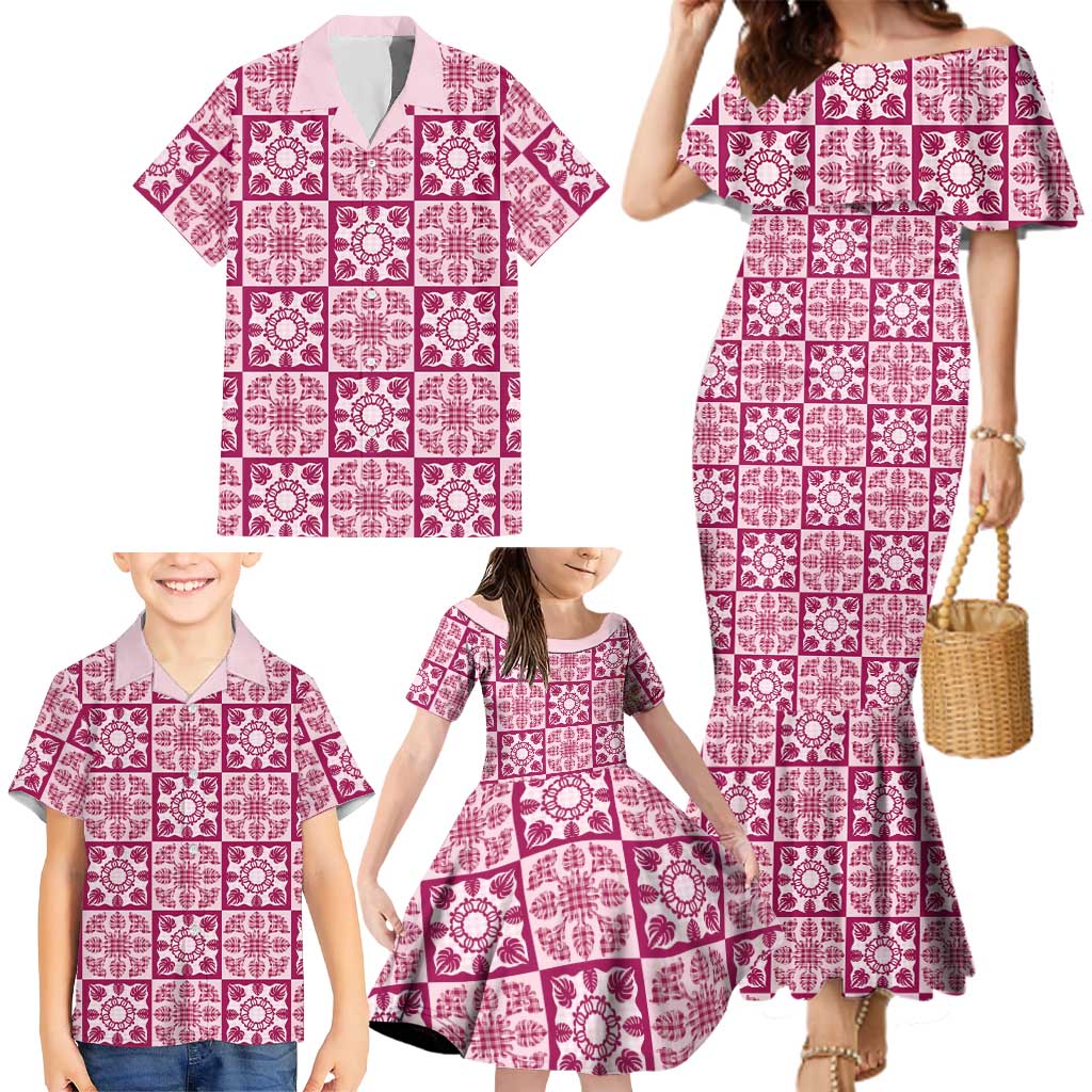 Akala Palaka Quilt Hawaii Family Matching Mermaid Dress and Hawaiian Shirt Hawaiian Tropical Monstera Sea Turtle