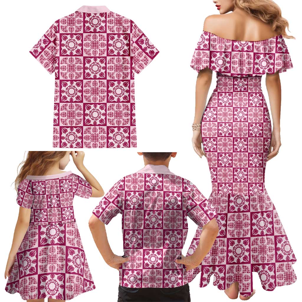 Akala Palaka Quilt Hawaii Family Matching Mermaid Dress and Hawaiian Shirt Hawaiian Tropical Monstera Sea Turtle