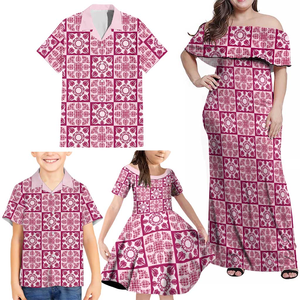 Akala Palaka Quilt Hawaii Family Matching Off Shoulder Maxi Dress and Hawaiian Shirt Hawaiian Tropical Monstera Sea Turtle