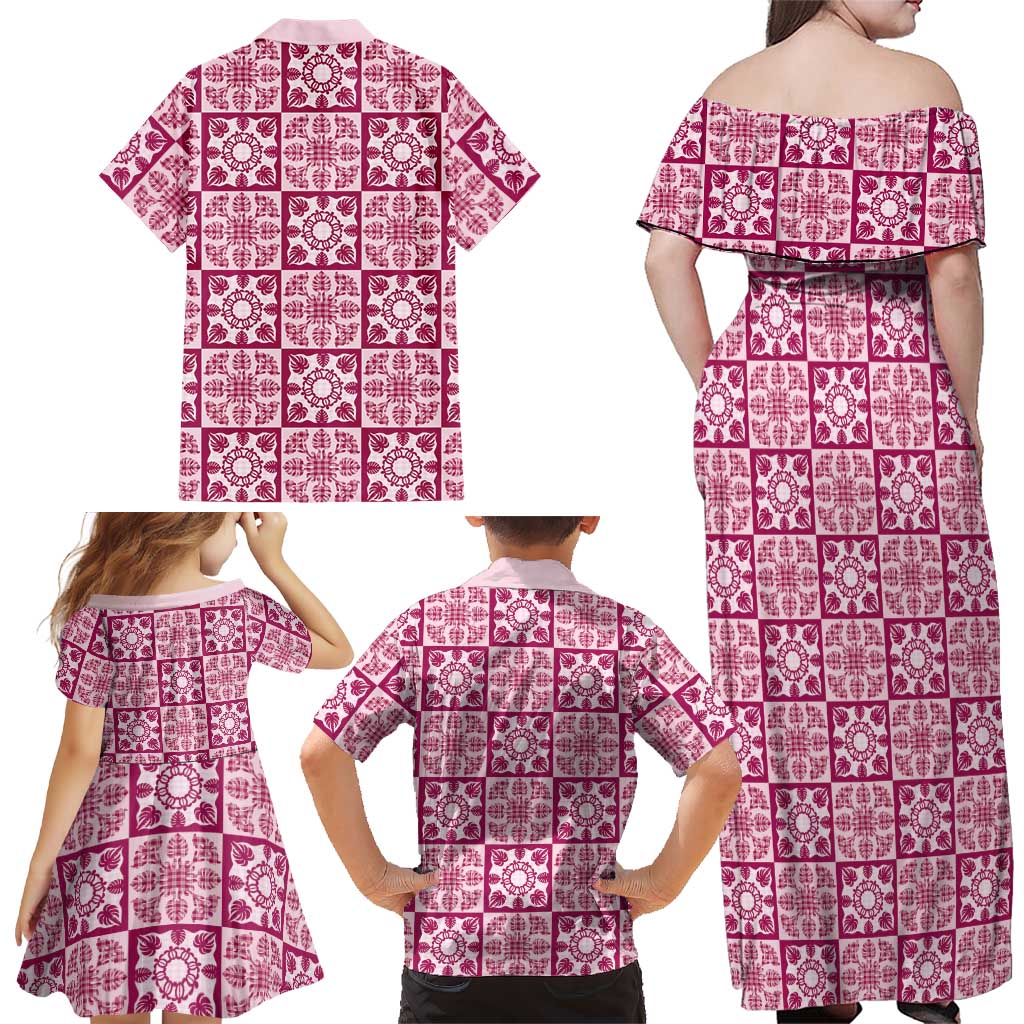 Akala Palaka Quilt Hawaii Family Matching Off Shoulder Maxi Dress and Hawaiian Shirt Hawaiian Tropical Monstera Sea Turtle