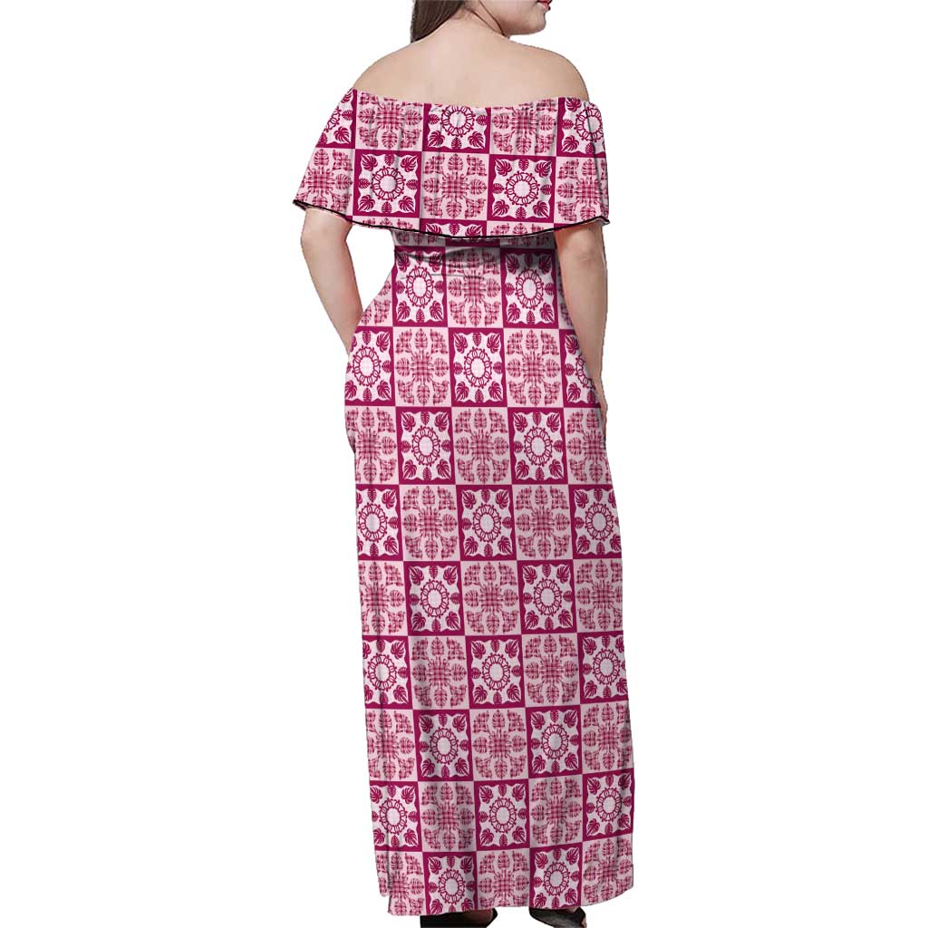 Akala Palaka Quilt Hawaii Family Matching Off Shoulder Maxi Dress and Hawaiian Shirt Hawaiian Tropical Monstera Sea Turtle