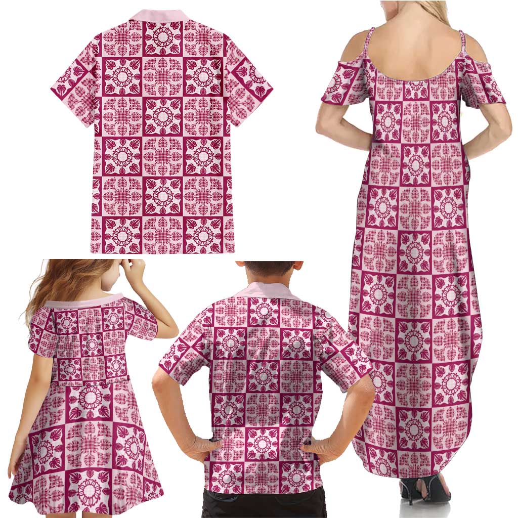 Akala Palaka Quilt Hawaii Family Matching Summer Maxi Dress and Hawaiian Shirt Hawaiian Tropical Monstera Sea Turtle