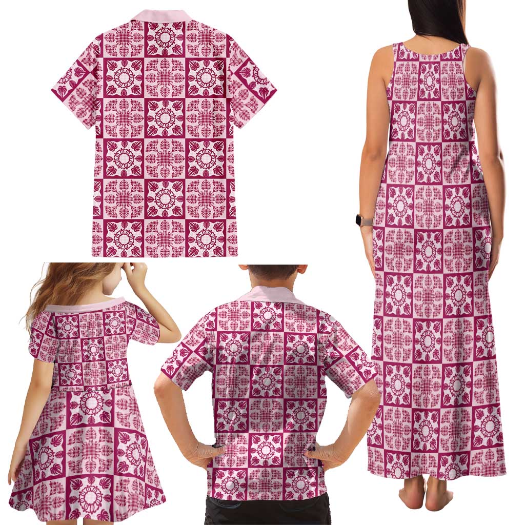 Akala Palaka Quilt Hawaii Family Matching Tank Maxi Dress and Hawaiian Shirt Hawaiian Tropical Monstera Sea Turtle