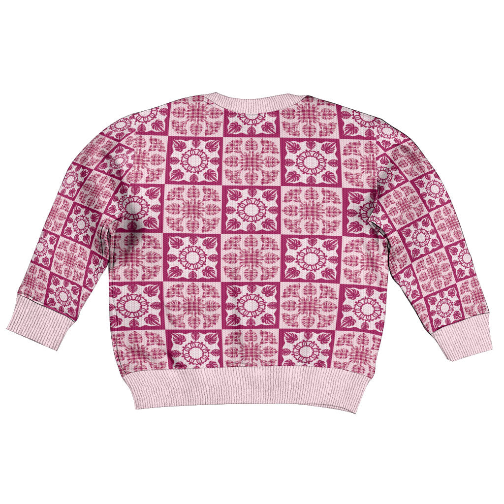Akala Palaka Quilt Hawaii Kid Ugly Christmas Sweater Hawaiian Tropical Monstera Sea Turtle LT14 - Polynesian Pride