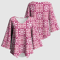 Akala Palaka Quilt Hawaii Kimono Sleeve Blouse Hawaiian Tropical Monstera Sea Turtle