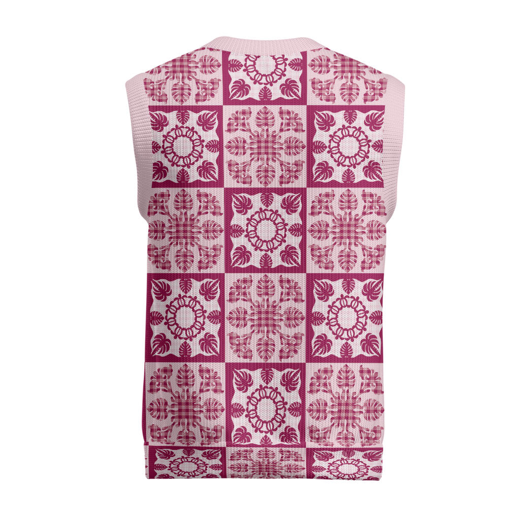 Akala Palaka Quilt Hawaii Christmas Knitted V-Neck Vest Hawaiian Tropical Monstera Sea Turtle LT14 - Polynesian Pride