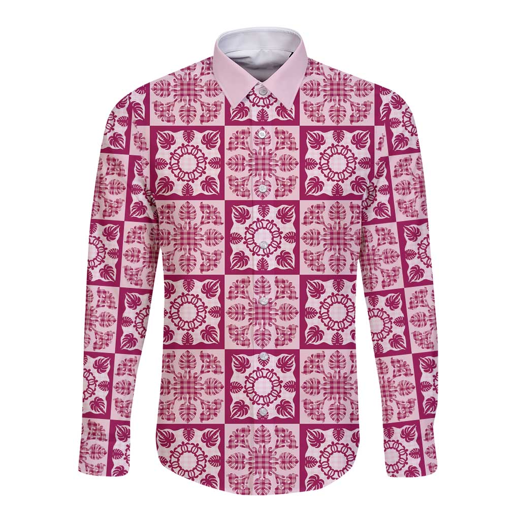 Akala Palaka Quilt Hawaii Long Sleeve Button Shirt Hawaiian Tropical Monstera Sea Turtle