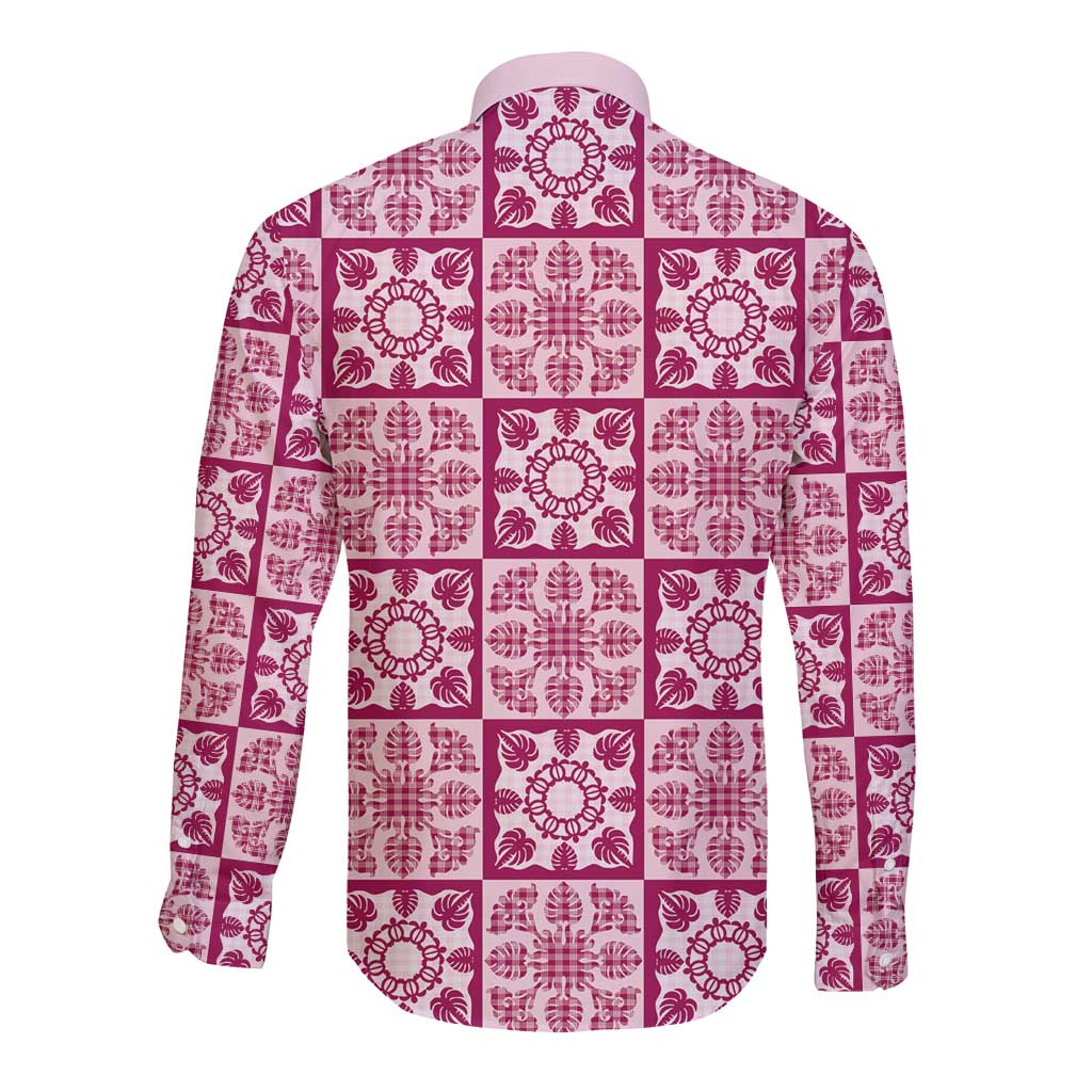 Akala Palaka Quilt Hawaii Long Sleeve Button Shirt Hawaiian Tropical Monstera Sea Turtle