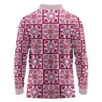 Akala Palaka Quilt Hawaii Long Sleeve Polo Shirt Hawaiian Tropical Monstera Sea Turtle LT14 - Polynesian Pride