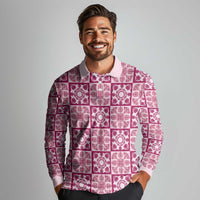 Akala Palaka Quilt Hawaii Long Sleeve Polo Shirt Hawaiian Tropical Monstera Sea Turtle LT14 - Polynesian Pride